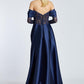 Draped Embroidered Long Evening Dress