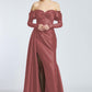 Draped Embroidered Long Evening Dress