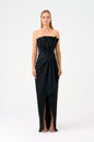 Draped Long Evening Dress with Slits and Stone Embroidery Details - 9054C