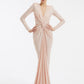 Long Sleeve Draped Long Evening Dress