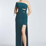 Draped Single Shoulder Slit Long Evening Dress