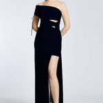 Draped Single Shoulder Slit Long Evening Dress