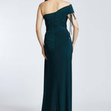 Draped Single Shoulder Slit Long Evening Dress