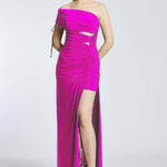 Draped Single Shoulder Slit Long Evening Dress