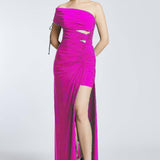 Draped Single Shoulder Slit Long Evening Dress