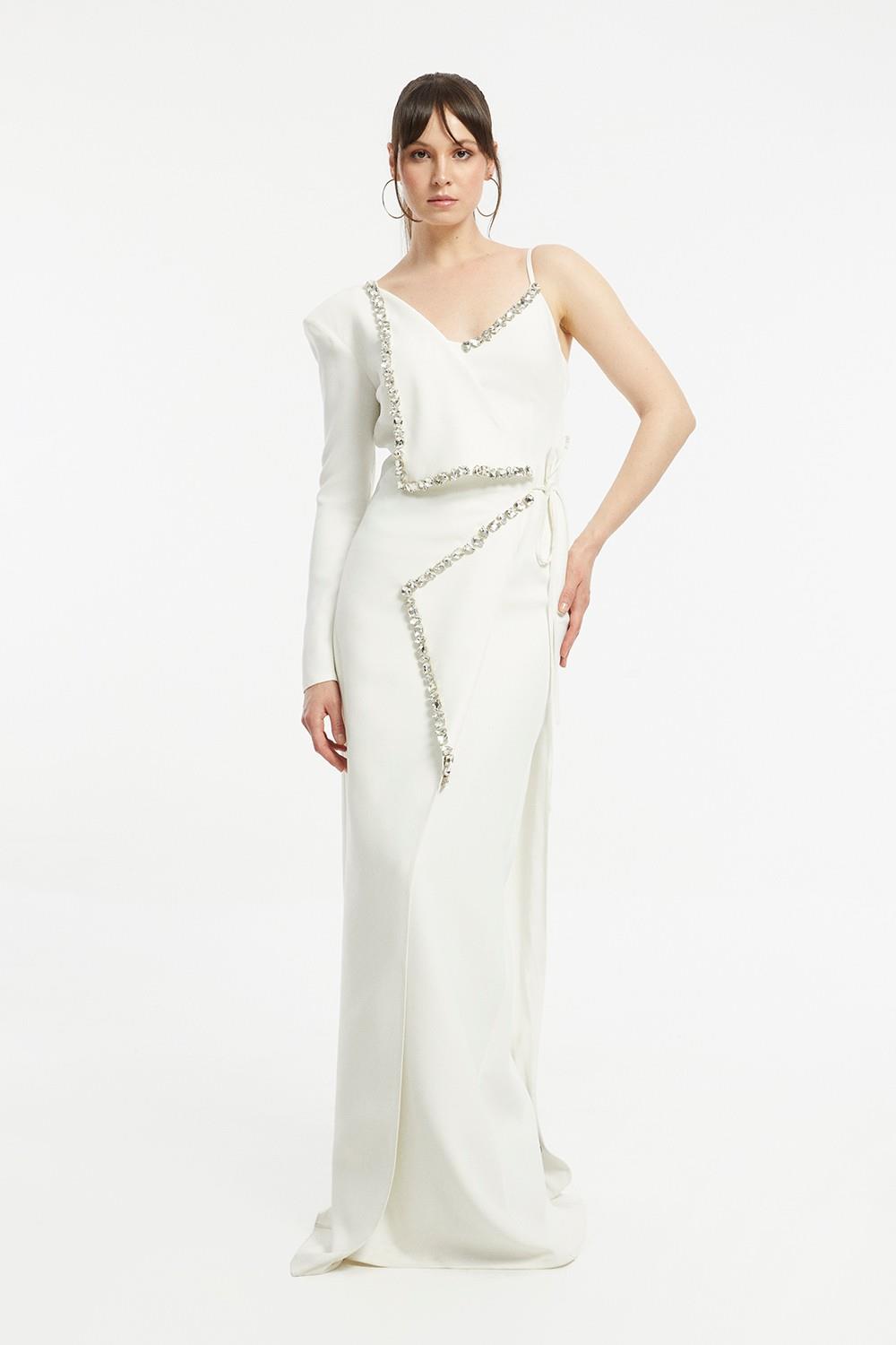 Long Evening Dress with Bling Embroidered Jacket