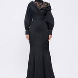 Embroidered Balloon Sleeves Long Hijab Evening Dress - 2067C