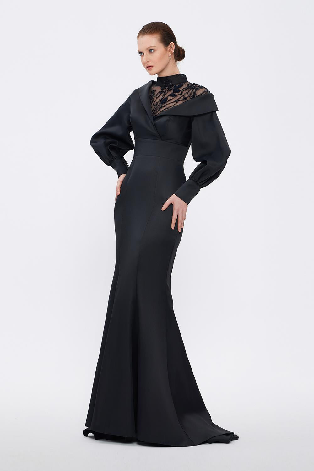 Embroidered Balloon Sleeves Long Hijab Evening Dress