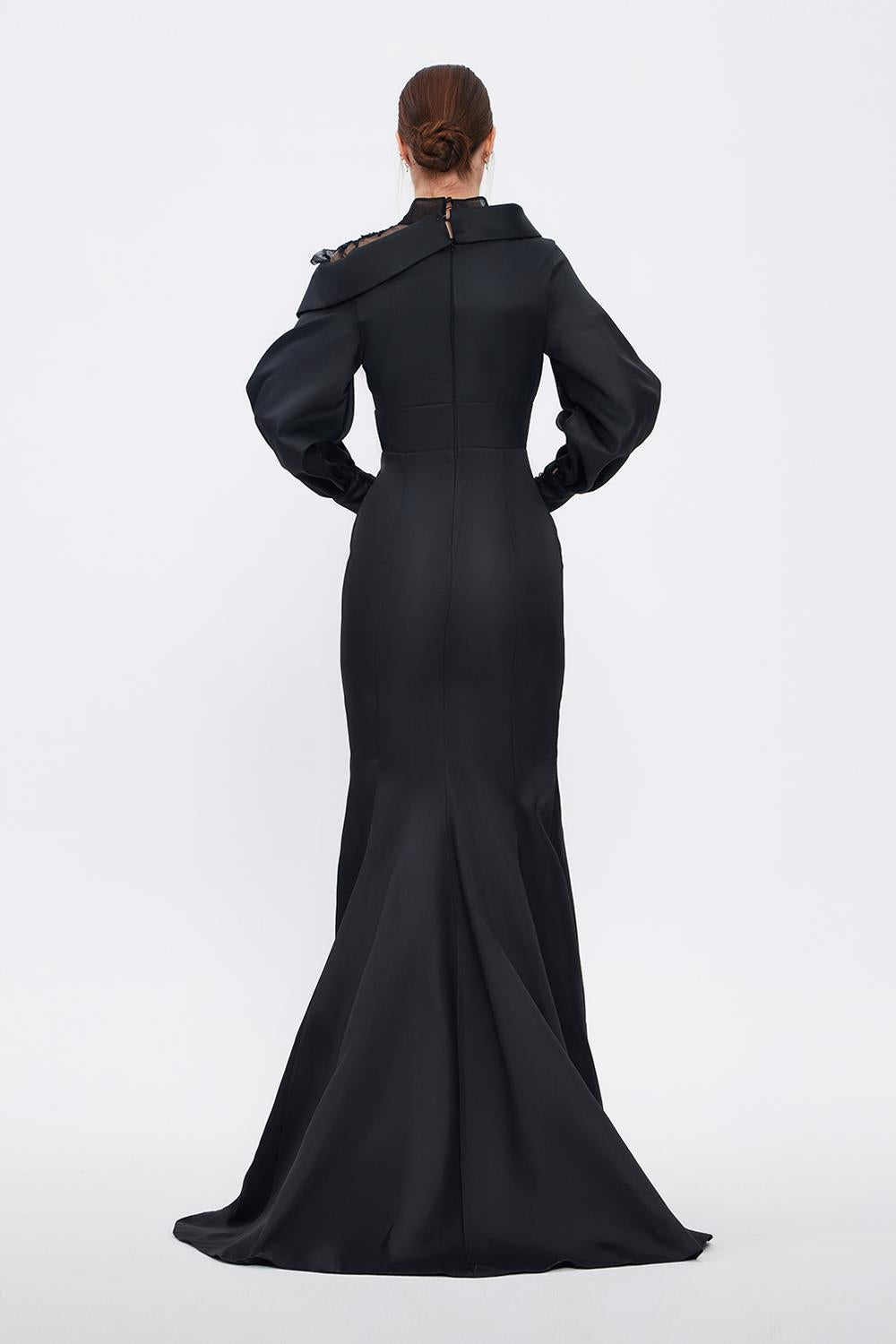 Embroidered Balloon Sleeves Long Hijab Evening Dress