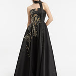 Embrodiered Decollete Long Evening Dress