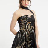 Embrodiered Decollete Long Evening Dress