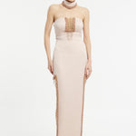 Bling Embroidered Decollete Long Evening Dress