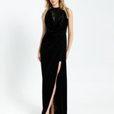 Embroidery Detailed Sleeveless Velvet Long Evening Dress - 1306