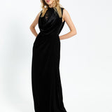 Embroidery Detailed Sleeveless Velvet Long Evening Dress - 1306