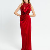 Embroidery Detailed Sleeveless Velvet Long Evening Dress - 1306