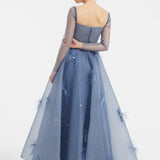 Embroidered Fabric Princess Cut Long Evening Dress