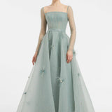 Embroidered Fabric Princess Cut Long Evening Dress