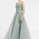 Embroidered Fabric Princess Cut Long Evening Dress - 2003C