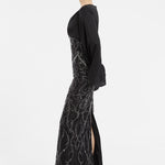 Embroidered Veiling Long Evening Dress