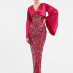Embroidered Veiling Long Evening Dress