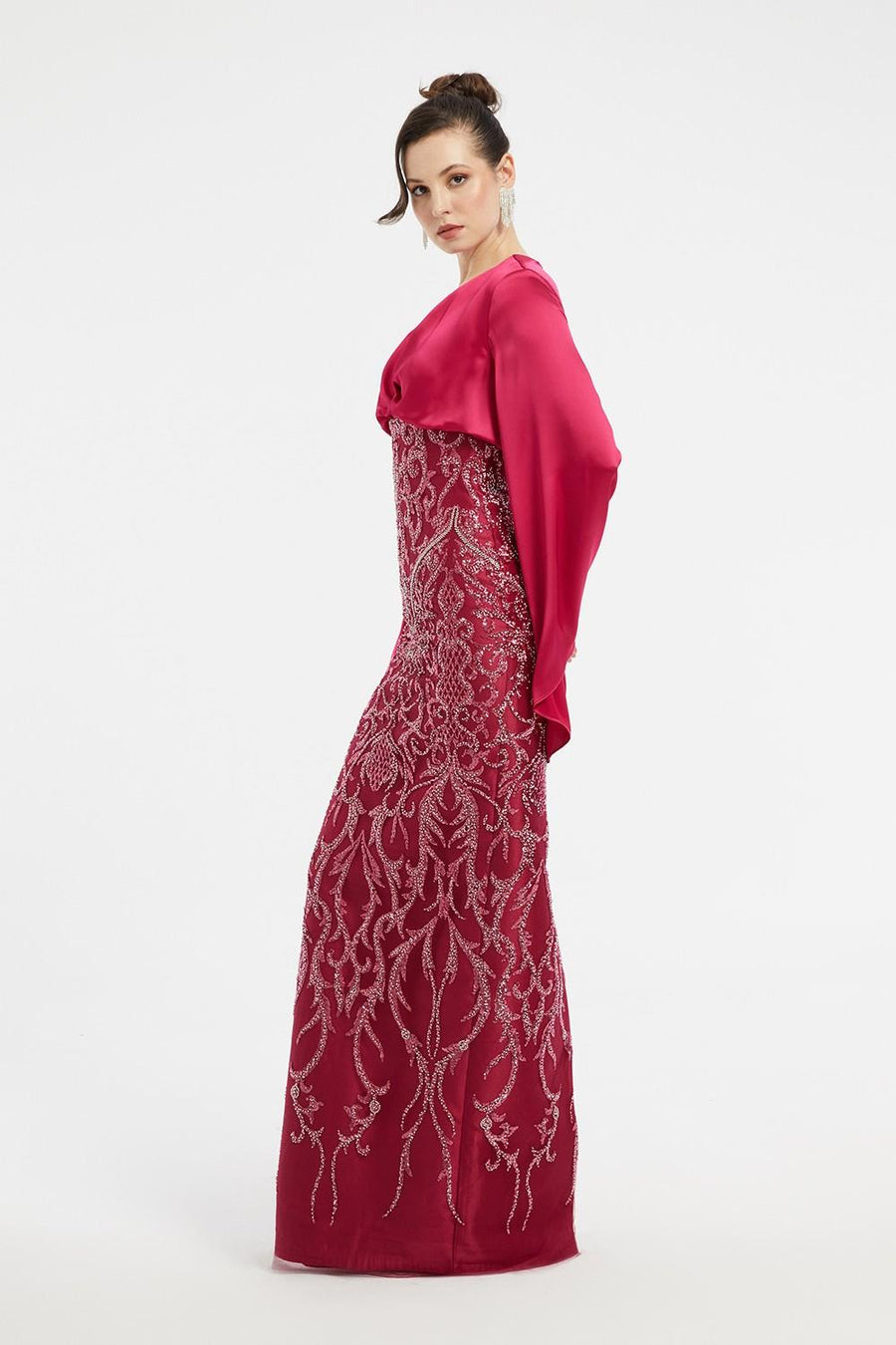 Embroidered Veiling Long Evening Dress