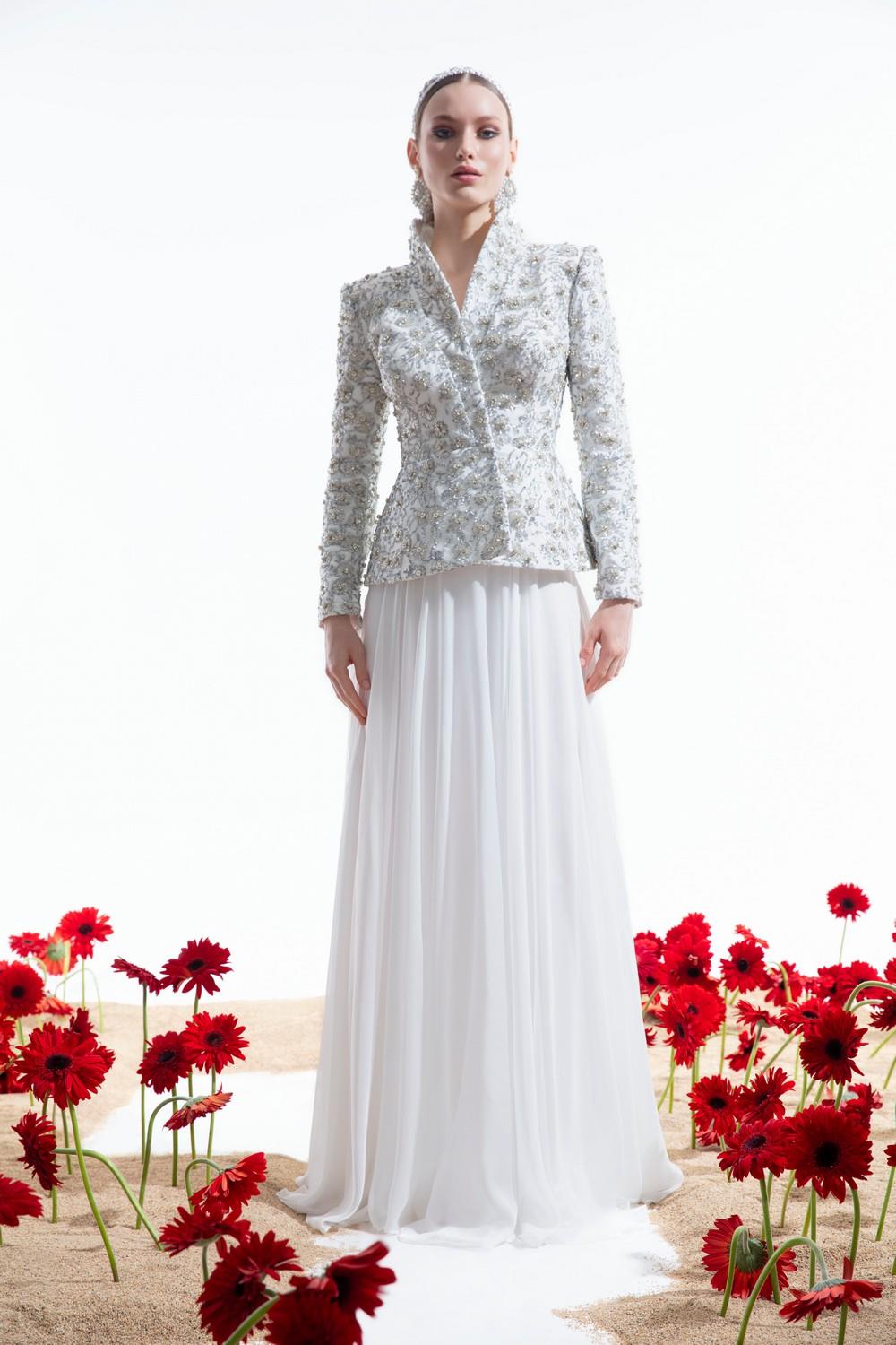 Rhinestone Fabric Jacket & Chiffon Skirt Suit