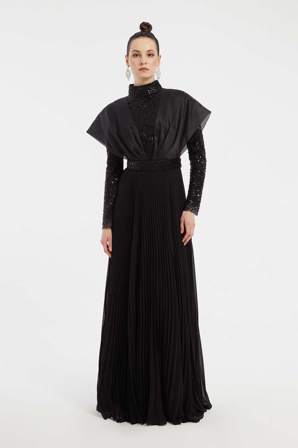 Embroidered Long Sleeve Veiling Long Evening Dress - 2005C