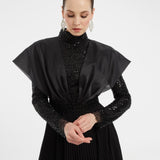 Embroidered Long Sleeve Veiling Long Evening Dress