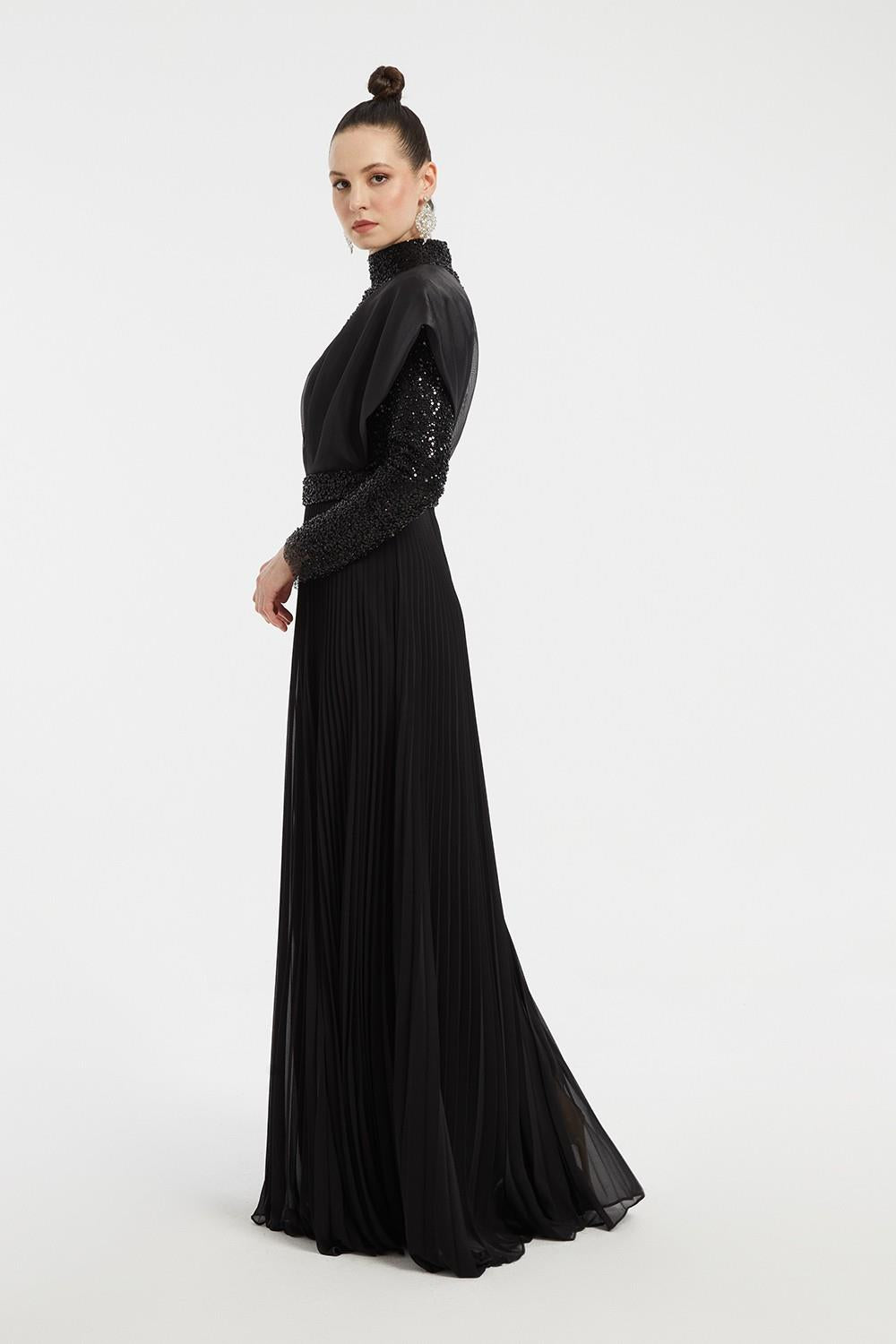 Embroidered Long Sleeve Veiling Long Evening Dress - 2005C