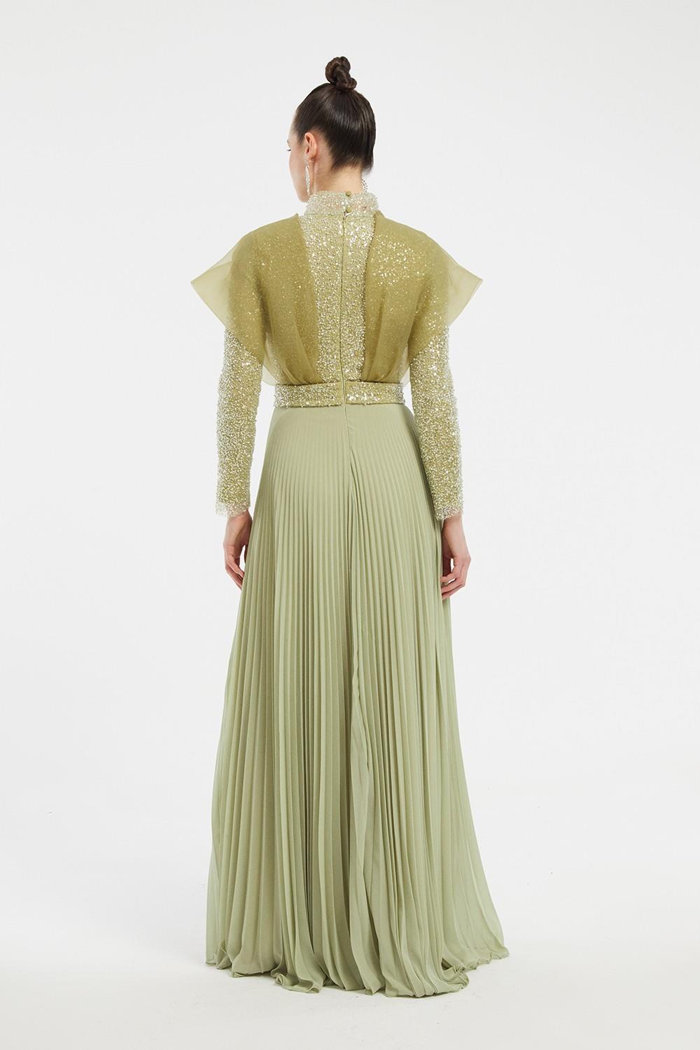 Embroidered Long Sleeve Veiling Long Evening Dress - 2005C