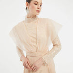 Embroidered Long Sleeve Veiling Long Evening Dress