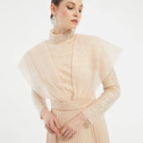 Embroidered Long Sleeve Veiling Long Evening Dress