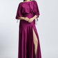 Embroidered Shoulder Detailed Deep Slit Long Evening Dress