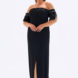 Embroidered Sleeve Detailed Plus Size Evening Dress