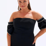 Embroidered Sleeve Detailed Plus Size Evening Dress