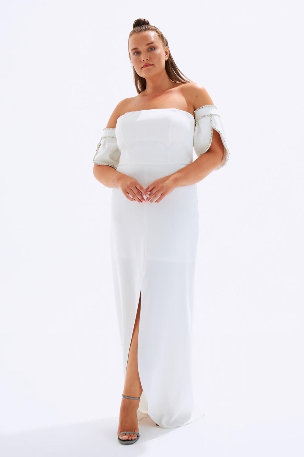 Embroidered Sleeve Detailed Plus Size Evening Dress