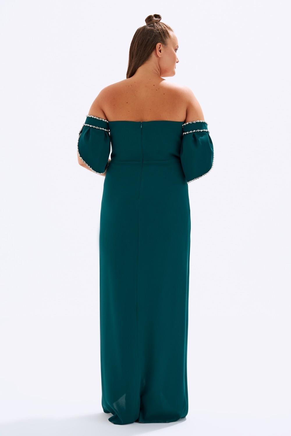 Embroidered Sleeve Detailed Plus Size Evening Dress