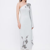 Embroidery Detailed One Shoulder Evening Dress