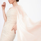 Embroidery Detailed One Sleeve Slit Long Evening Dress - 1008C