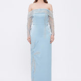 Embroidery Detailed Strapless Collar Long Evening Dress - 5009C