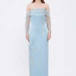 Embroidery Detailed Strapless Collar Long Evening Dress