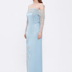 Embroidery Detailed Strapless Collar Long Evening Dress