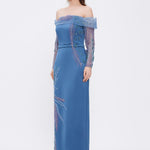 Embroidery Detailed Strapless Collar Long Evening Dress