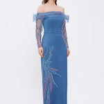 Embroidery Detailed Strapless Collar Long Evening Dress