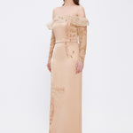 Embroidery Detailed Strapless Collar Long Evening Dress