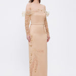 Embroidery Detailed Strapless Collar Long Evening Dress