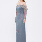 Embroidery Detailed Strapless Collar Long Evening Dress