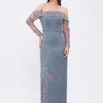 Embroidery Detailed Strapless Collar Long Evening Dress