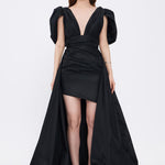 Evening Dress with Short Front and Long Sleeve Slits at the Back