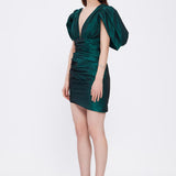 Evening Dress with Short Front and Long Sleeve Slits at the Back